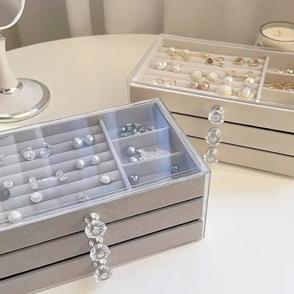 

Multifunctional Velvet Jewelry Storage Box with Dustproof Drawer for Earrings Necklace Rings Bracelets