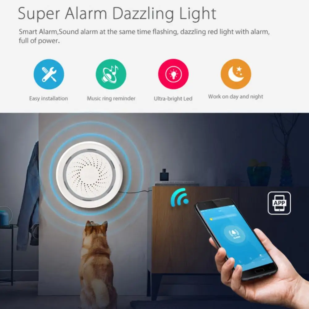 Remote Control suara dan cahaya Alarm aplikasi seluler Sensor suhu dan kelembaban 120db Wifi Sensor termometer detektor