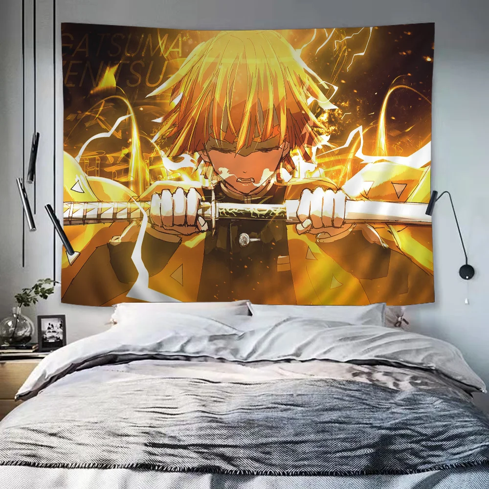 Anime Demon Slayer Agatsuma Zenitsu Tapestry Art Printing Japanese Wall Tapestry Anime Wall Hanging Home Decor