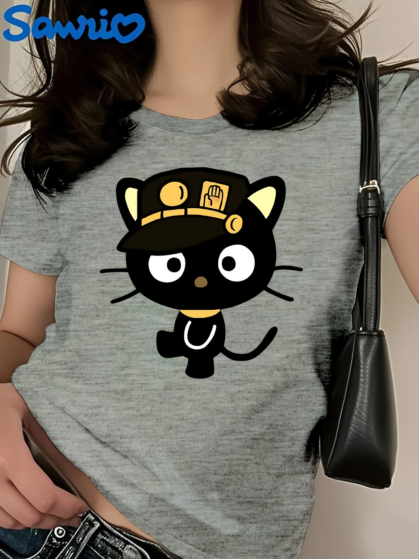 

Sanrio Choocat pattern men's and women's T-shirt casual short sleeved top, cute and personalized sports casual