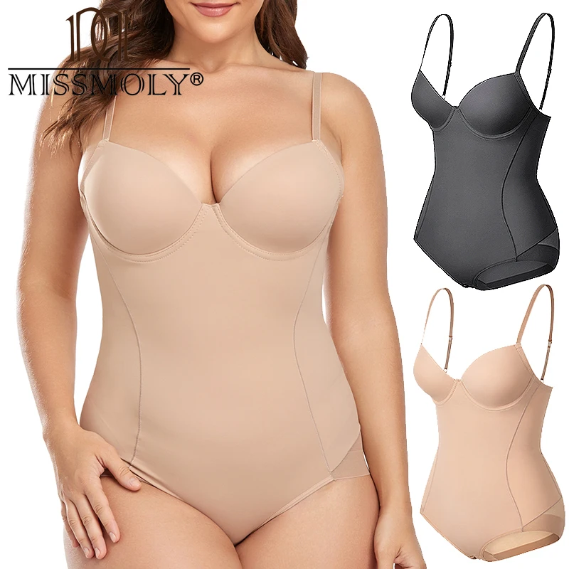 MISSMOLY Womens Bodysuit Shapewear Built in bra Full Body Shaper Plus Size Tummy Control Butt Lifter Overbust Corset Underwear