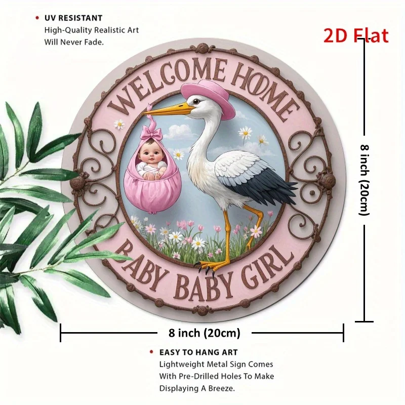 2D flat print, Vintage round iron sign - Baby Girl - Easy hanging decor for bedroom, kitchen, dining room - Perfect for home or