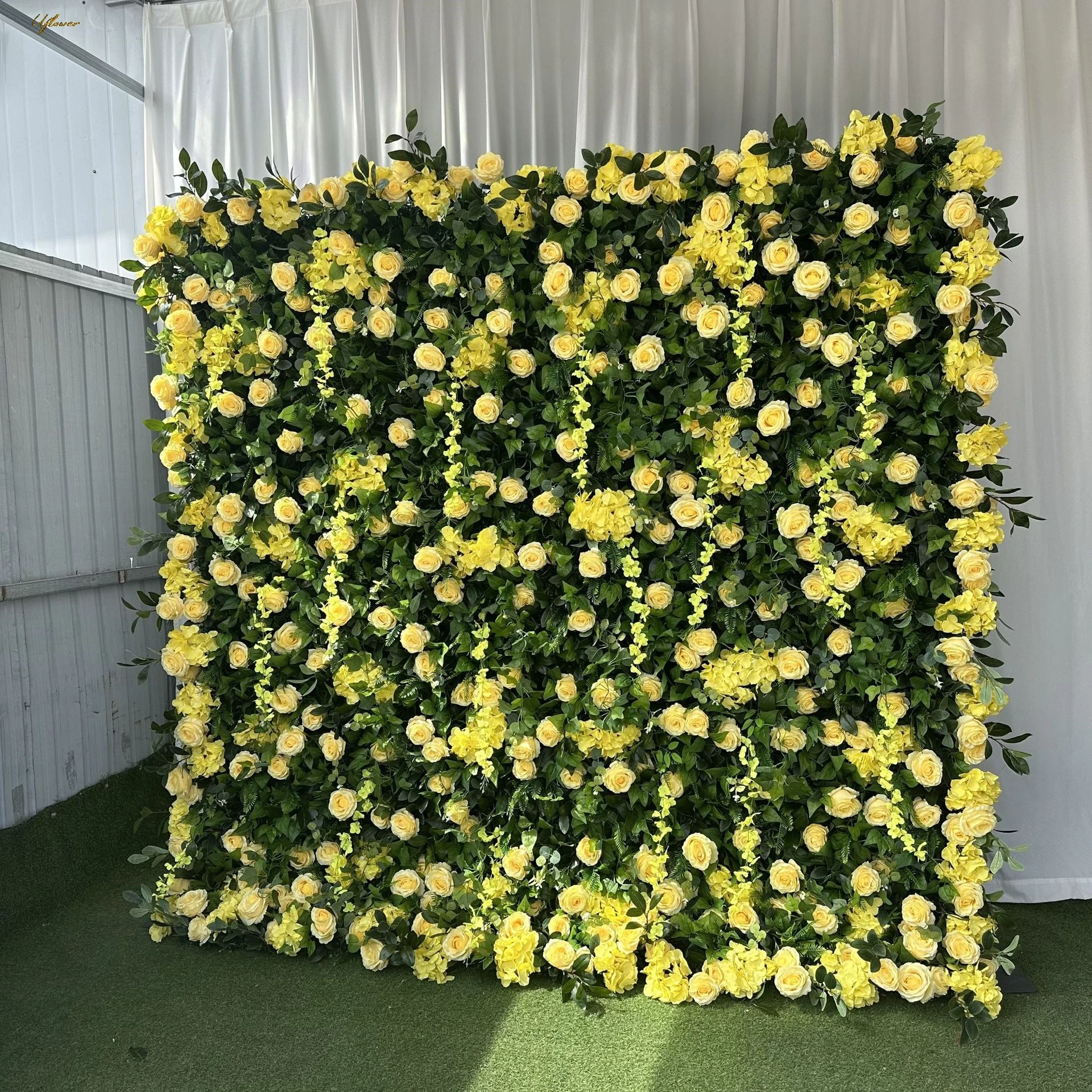 Uflower boda amarillo verde rosa 5D flor Artificial pared flor arco fila bola telón de fondo evento accesorios de fiesta arreglo floral