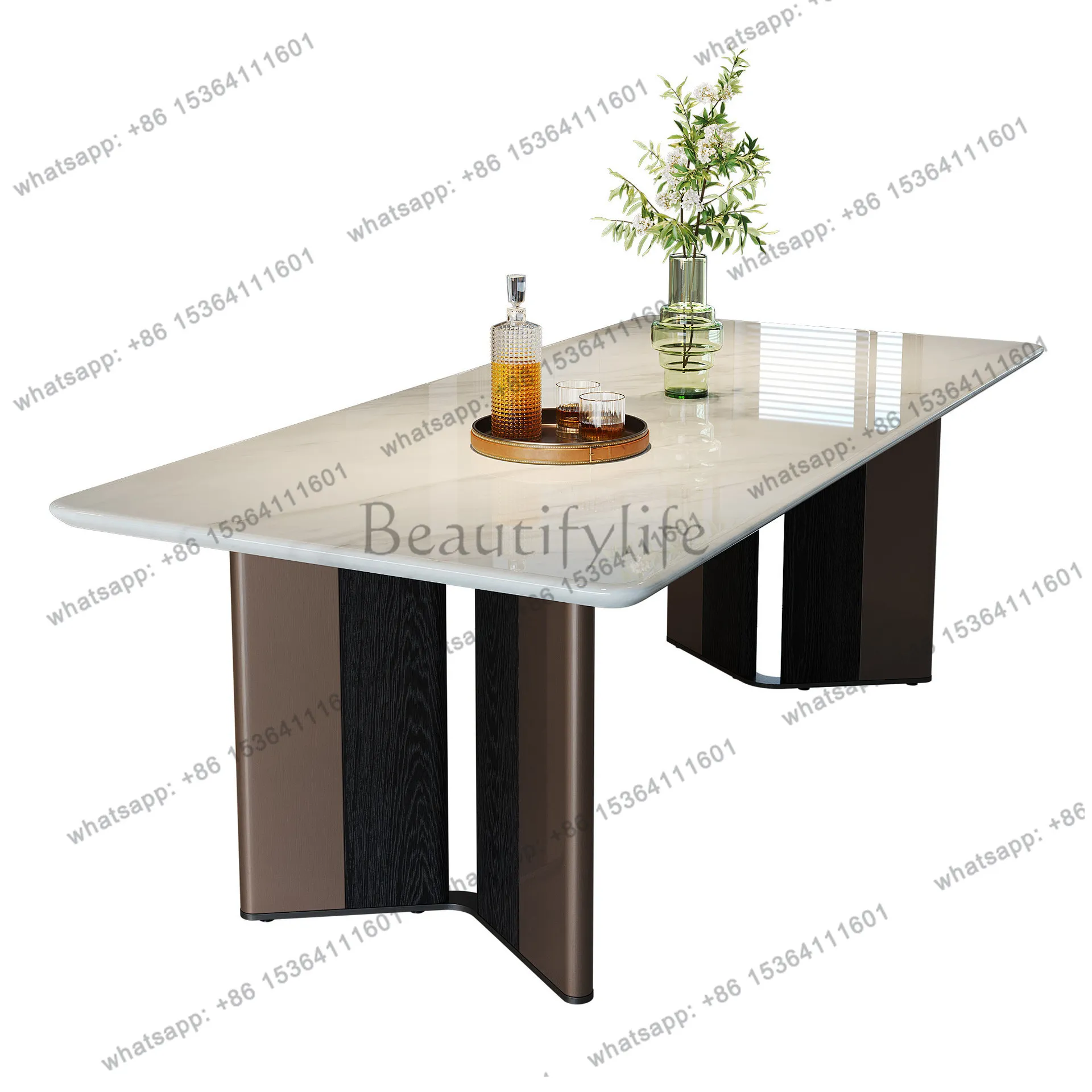 

Italian light luxury high-end marble dining table modern simple rectangular household dining table
