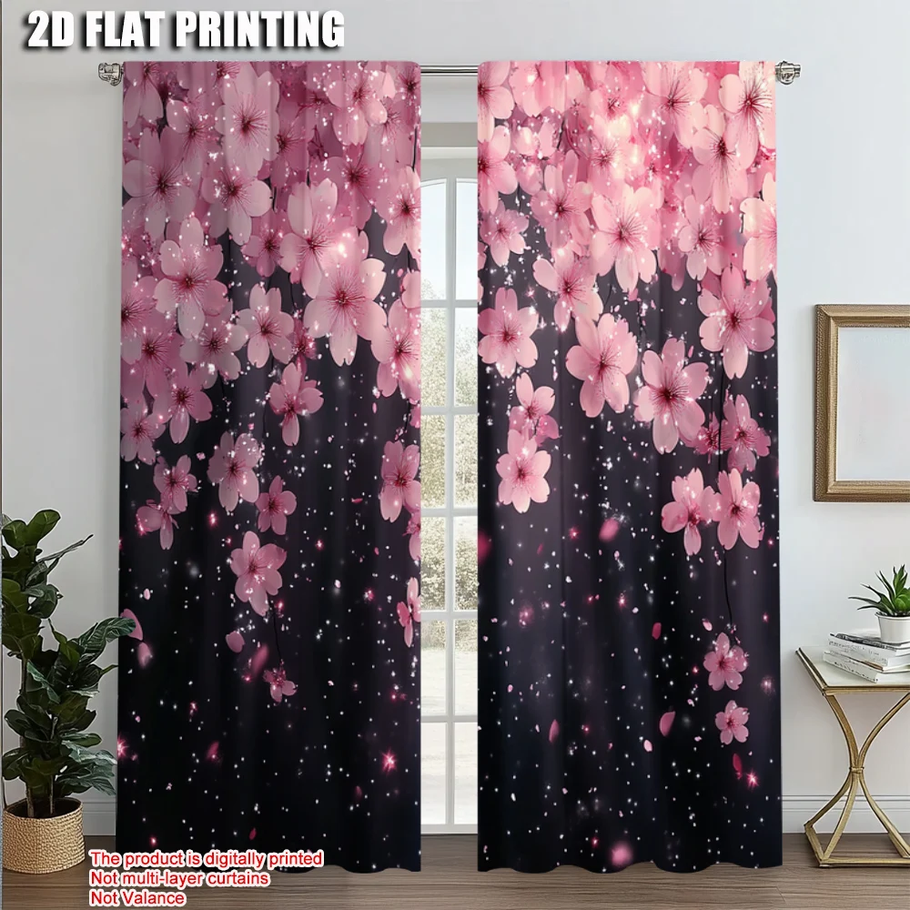 

2 шт., популярные панели для штор, 2D-печать самолета, вишневый цветок, розовый цветочный полиэстер (без стержня), праздничное отделение для гостиной,