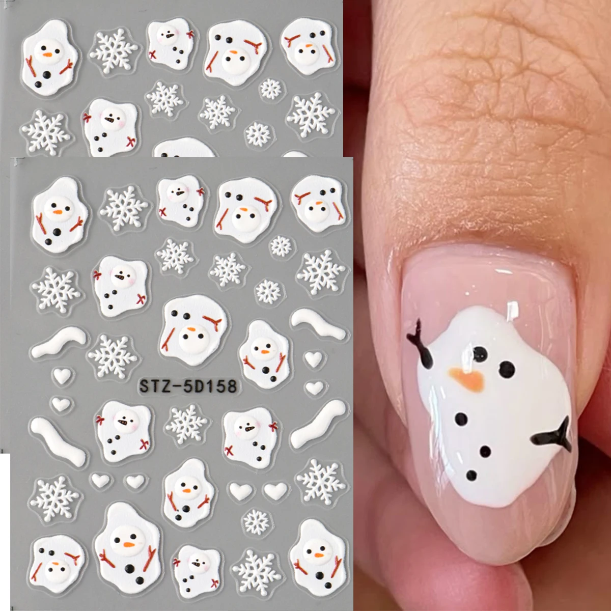 2 pçs derretendo boneco de neve floco de neve arte do prego adesivos bonito dos desenhos animados coração branco inverno simples decalques da arte do prego diy decoração de ano novo