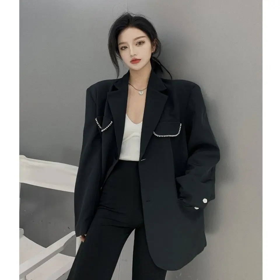 Luxury Black Blazer Long Sleeve Jacket Women Suit Korean Chic Office Lady Women's Clothing Coat Spring Autumn Streetwear Coats