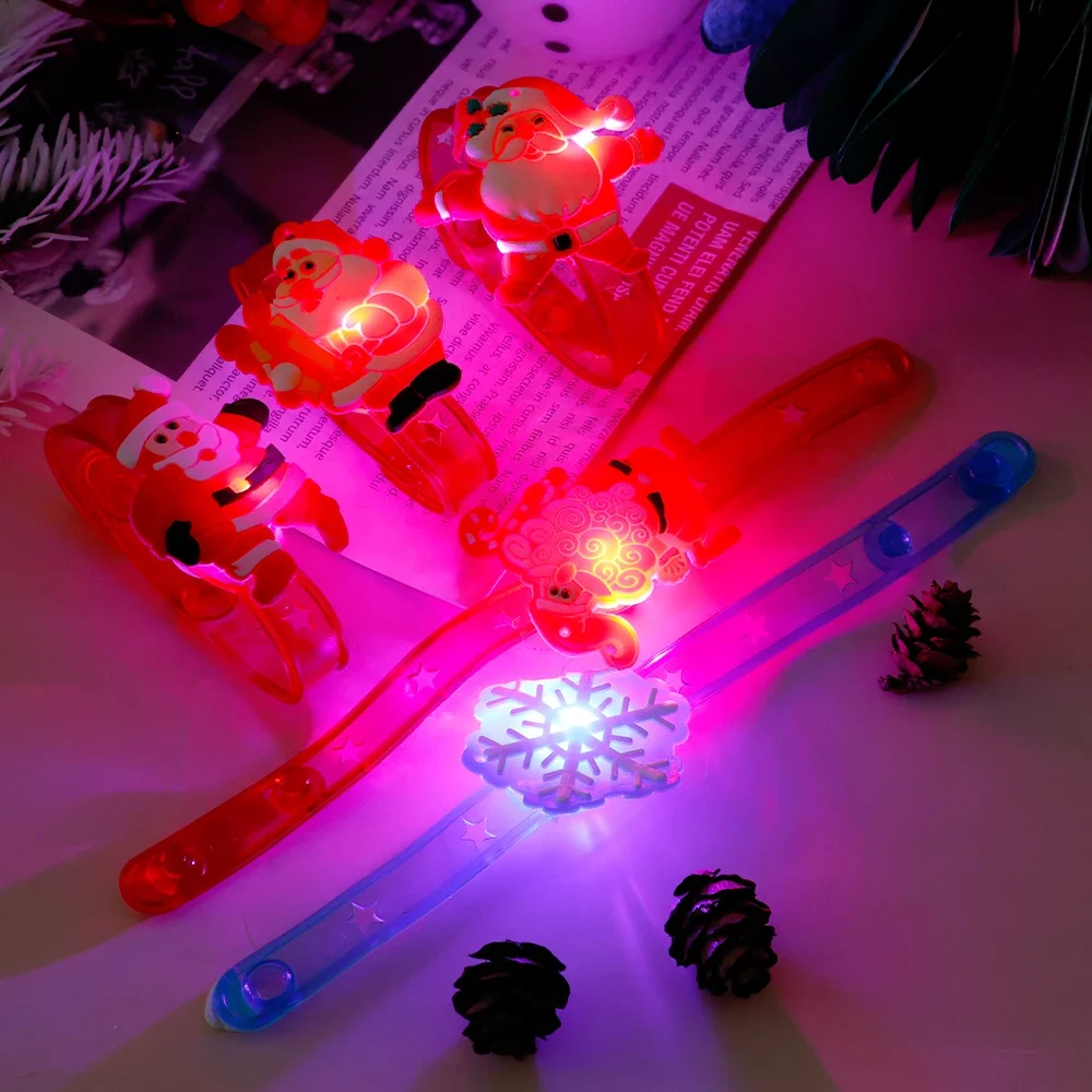 Christmas LED Luminous Bracelet Toy Cartoon Santa Snow Wrist Bands Games Kids Creative Flashing Lights Glow in The Dark Gift