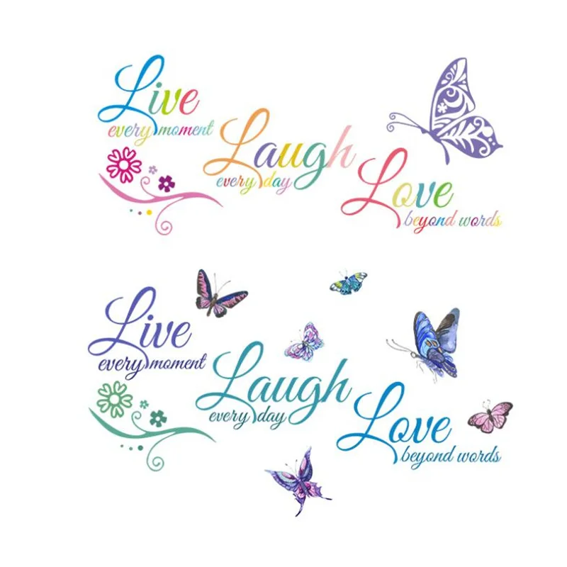 1PCS Removable Colorful English LIVE LAUGH LOVE Butterfly Wall Sticker For Bedroom Self Adhesive Home Decoration 30*60CM