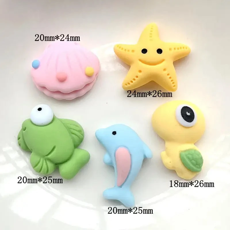 10PCS resin Kawaii color cartoon turtle dolphin starfish flat back scrapbook DIY decorative home crafts pendant  resin flatback
