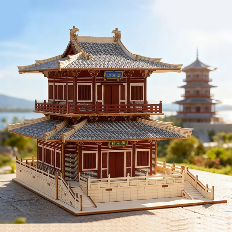Tower 3D Wooden Puzzle Pagoda Chinese Ancient Buildings Pavilion Assembly Model Kit DIY Educational Jigsaw Toy For Children Kids