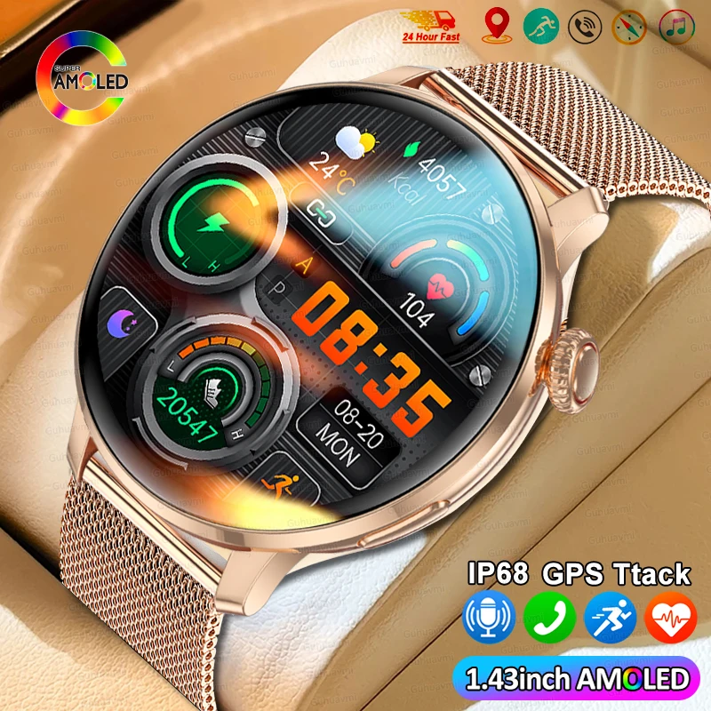 New Watch 4 Mini Smart Watch AMOLED Custom dial Clock BT Call IP68 Waterproof GPS Sport Lady Women Smartwatch Fashion IOS