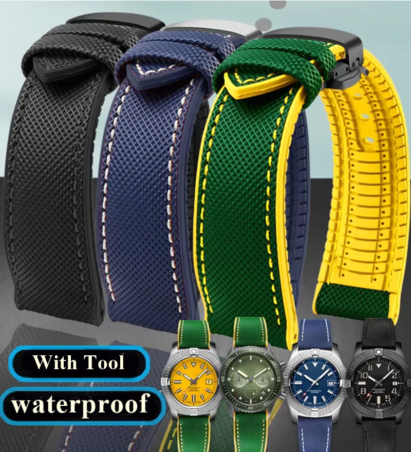Nylon Silicone Rubber Watch Strap For Breitling Avenger‌ Mido Multifort Citizen Blue Angels‌ Band Universal Bracelet 20mm 22mm view 3