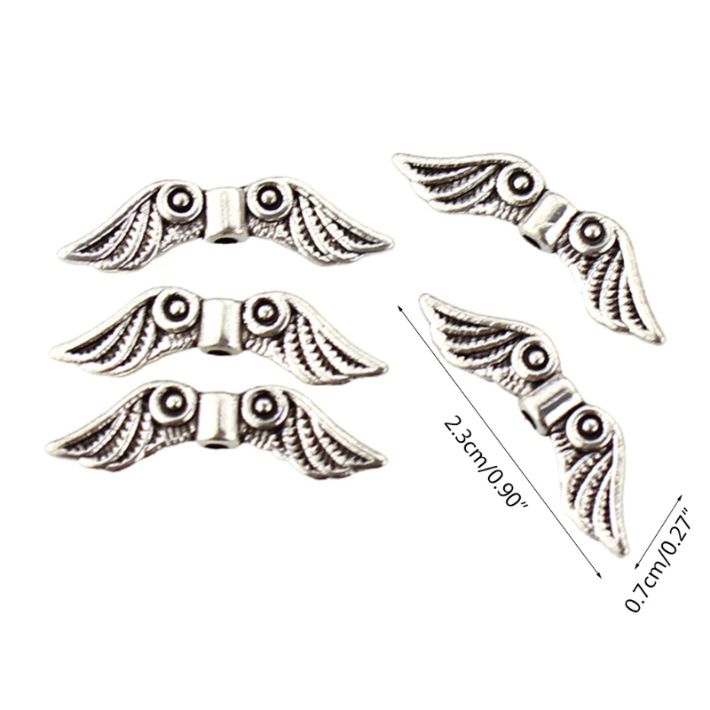 Y1UB 50 Pcs Angel Wing Spacer Metal Charm Beads for Bracelets Necklace Jewellery Making DIY Crafts