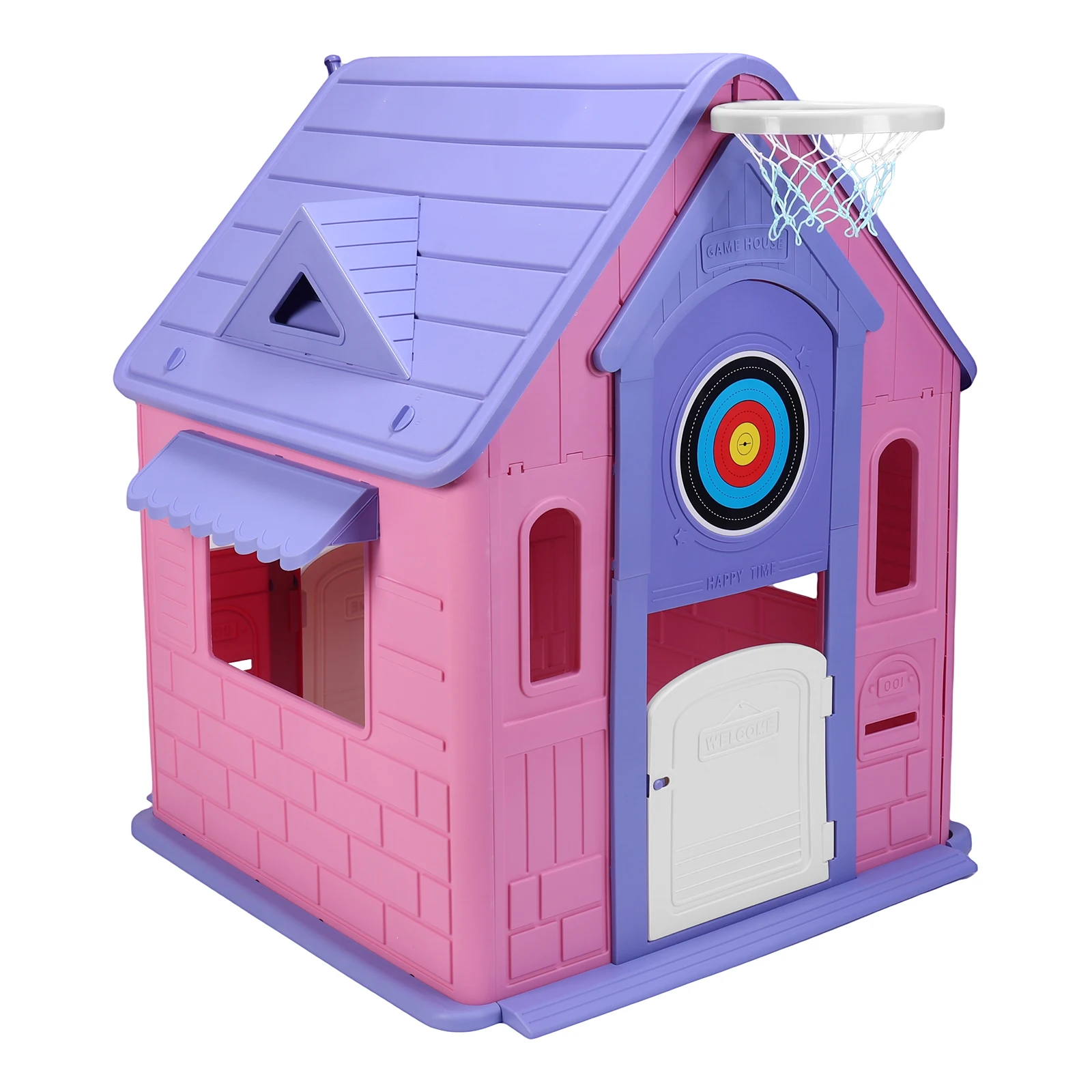 

Backyard Discovery Kids Playhouse Cottage with Window Indoor Outdoor Playhouse with Basketball Hoop Princess Playhouse for Kids