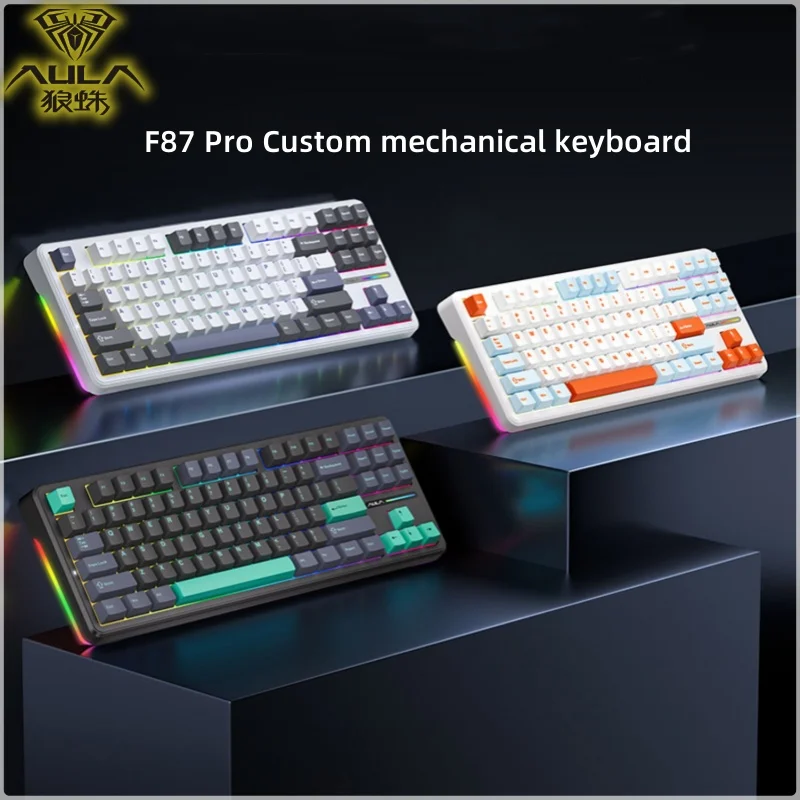 

AULA F87Pro Mechanical Keyboard Customized 3-mode 87 key Hot-swapable PBT Key cap RGB Gasket Structure Gaming keyboard Halloween