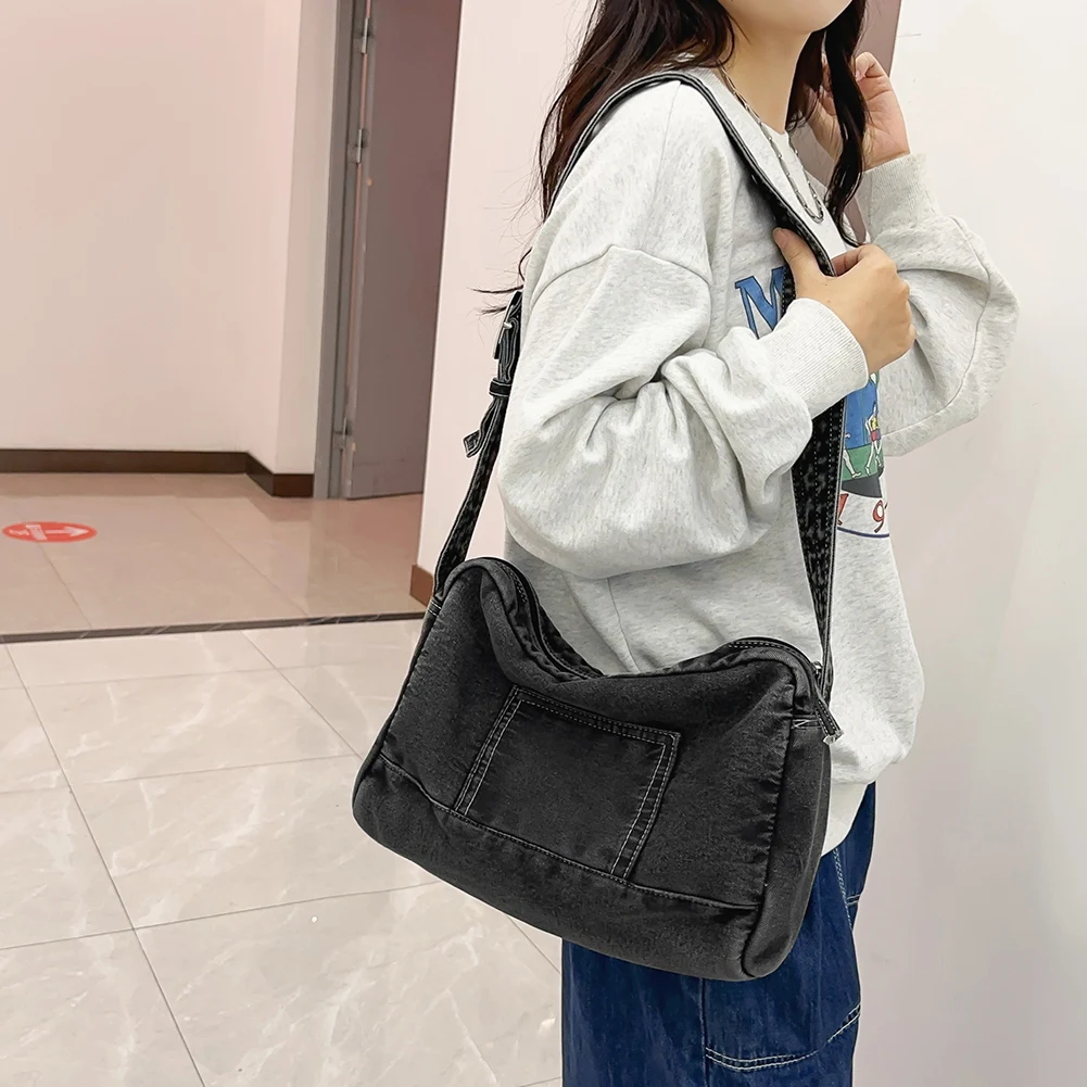 Denim Crossbody Bag Adjustable Strap Jean Trendy Hobo Bag Retro Fashion Handbag Everyday Purse for Women and Girls