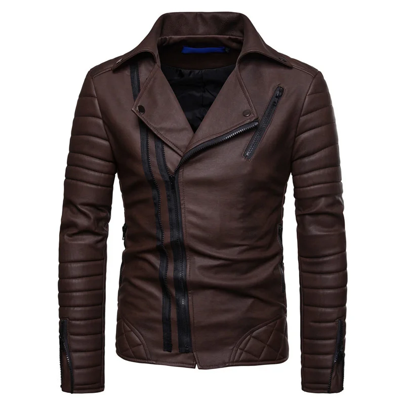 

Mens Cool Motorcycle Leather Jackets Slim Faux Zipper Coats Plus Size zipper coat fleece jacket