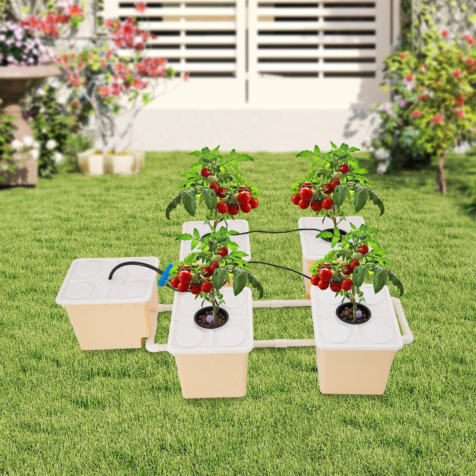 

4W Hydroponic Growing System Kit, 5-Bucket Drip Irrigation Growing Nursery Box For Home Plants Vegetable Seedlings