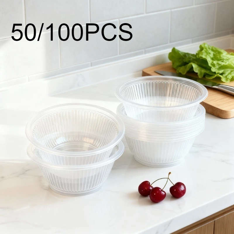 Cuencos de plástico transparente desechables, Material PP, cocinas caseras, verduras, ensaladas, frutas, Navidad, fiestas de Halloween, 50/100 Uds.