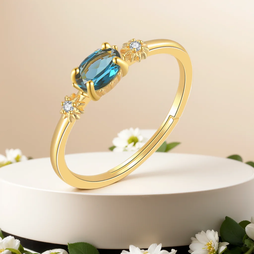 Vingtate London Blue Topaz Ring For Women Natural Gemstone Rings S925 Sterling Silver 14K Gold Plated Fine Jewelry Wholesale