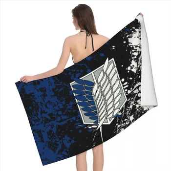 타이탄에 대한 만화 공격 애니메이션 디자인 해변 목욕 수건, 어린이 모래 방지 수영장 물 수영 수건, 속건성 수건, 70x140cm 