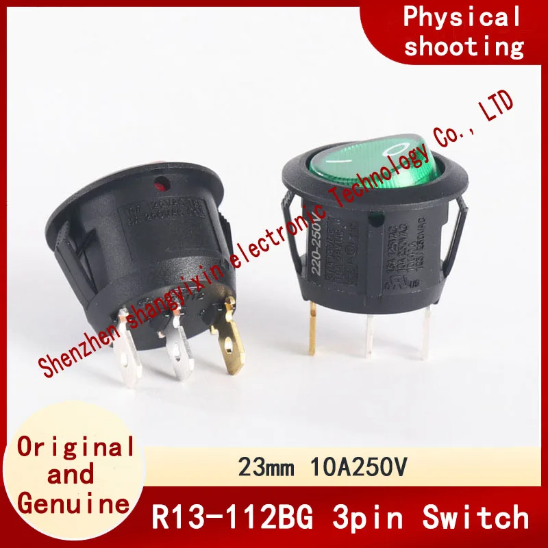 Original R13-112BG 3-pin 2-speed 220-250V Green 23mm UL VDE certified 10A round switch