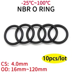 10pcs Black O Ring Gasket CS 4mm OD 16mm ~ 120mm NBR Automobile Nitrile Rubber Round O Type Corrosion Oil Resistant Seal Washer