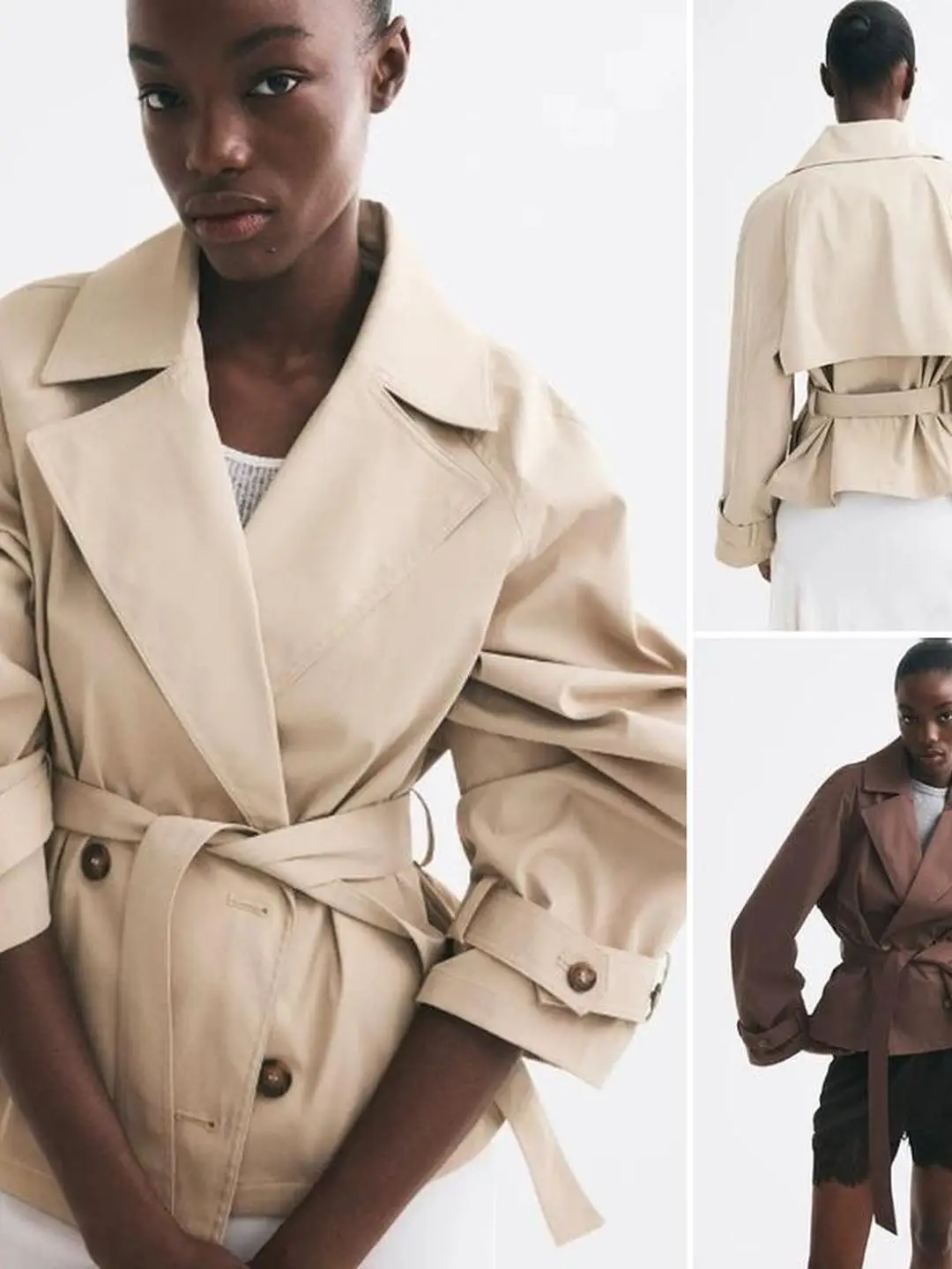 Casual Long Sleeve Short Coat Double Row Button Turn-down Collar Belted Waist Summer 2026 Polyester Fiber Women's Windbreaker