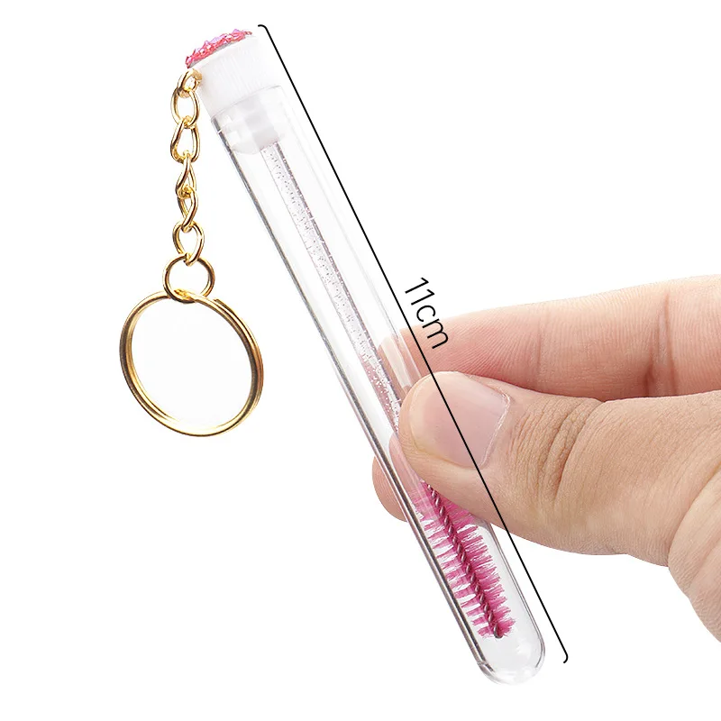 10 Pcs Women Lash Extension Micro Comb Container Makeup Tools Tube Eyelash Brush With Gold Keychain Glitter Mascara Wand For