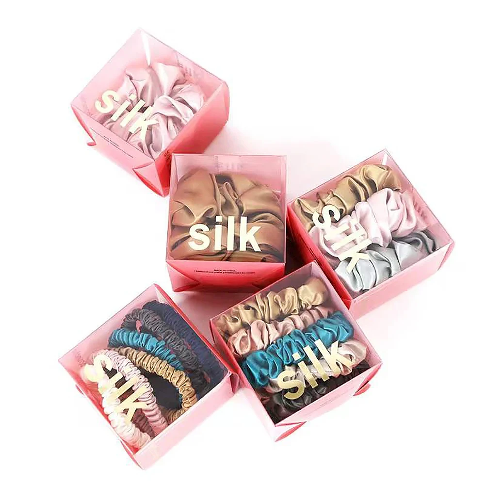 5PCS Box 100% Pure Mulberry Silk Skinnies Scrunchies Solid Color Hair Ties Ponytail Holders Hair Accessories Set 1CM 22 Momme