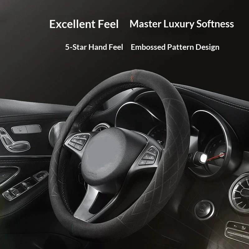 38cm Suede Leather Car Steering Wheel Cover Wear-Resistant For Renault Clio Sandero Duster 5 E-Tech ARKANA Austral Captur Espace