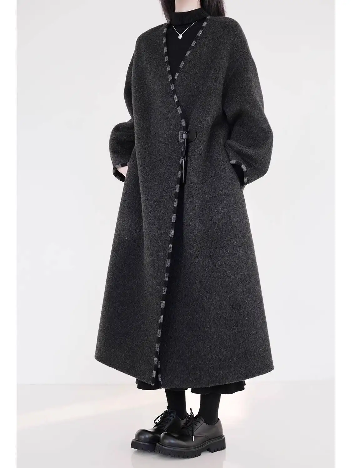 UMI MAO Heavy Industry's Cross Colored Flanked Wool Double-sided Coat Loose And Casual High-end And Lazy Jacket Femme