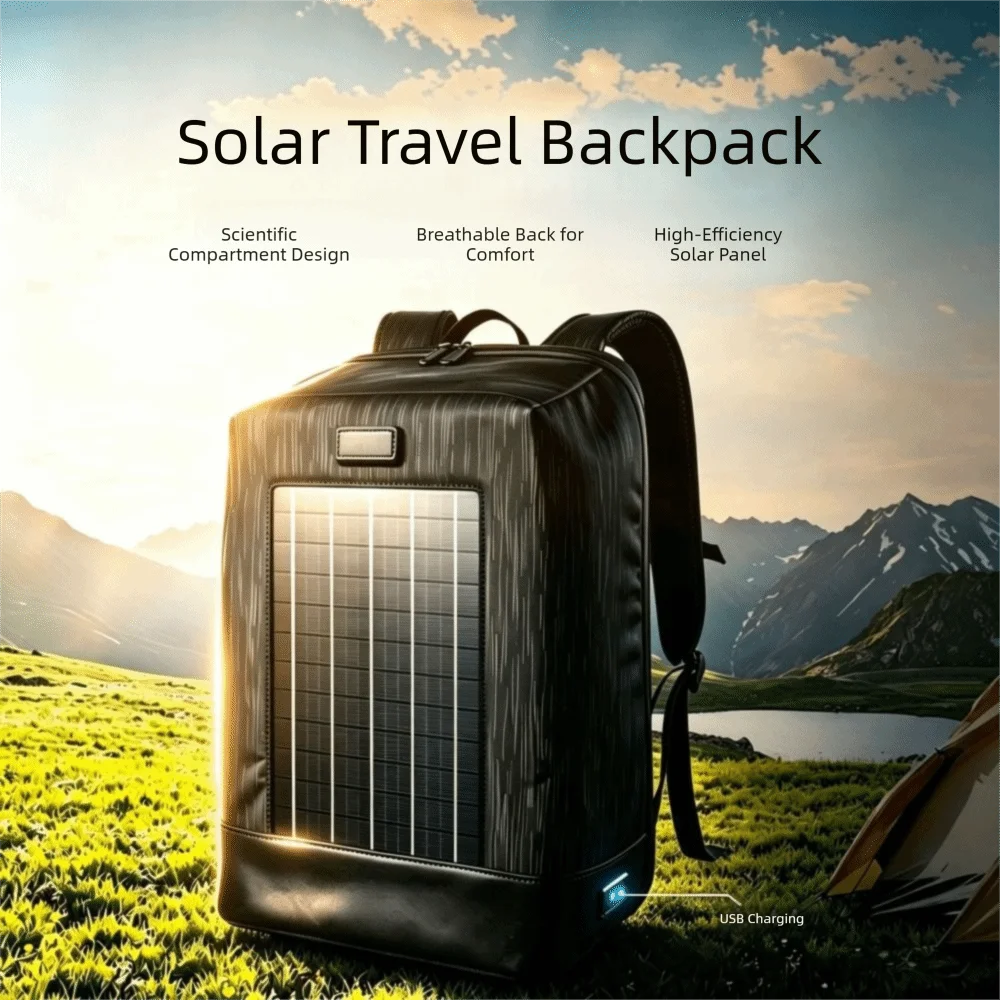 Large Capacity Solar Backpack Wear Resistant Built In USB Ports Travel Backpack External USB Ports Solar Powered Men Backpack