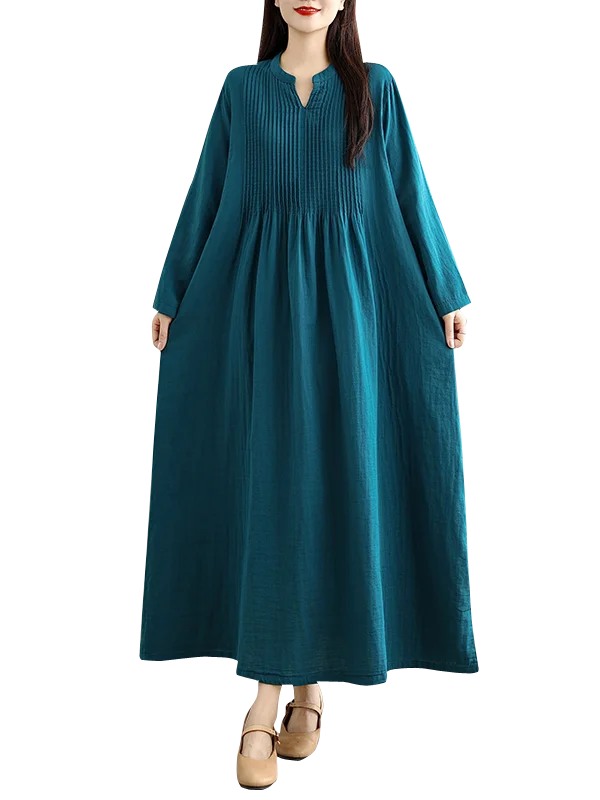 Retro artístico suelto viaje doble capa Midi Dr mujer cintura alta recogida larga Sve A-Line falda V-Ne Dr