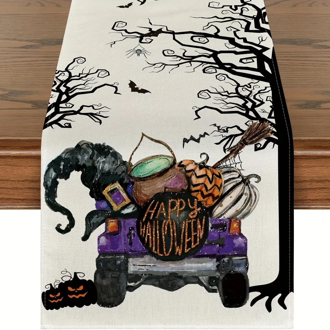 

1Pc Halloween Themed Table Flag, Truck Dwarf Pumpkin Branch, Suitable for Party, Restaurant, Home, Market, Holiday Decoration Scene.