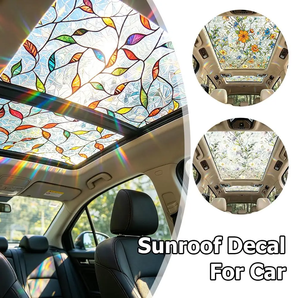 Floral Stained Glass Car Sunroof Static Cling Film Privacy Sun Protection Decal Rainbow Effect Window Sticker Sunroof Tinting view 4
