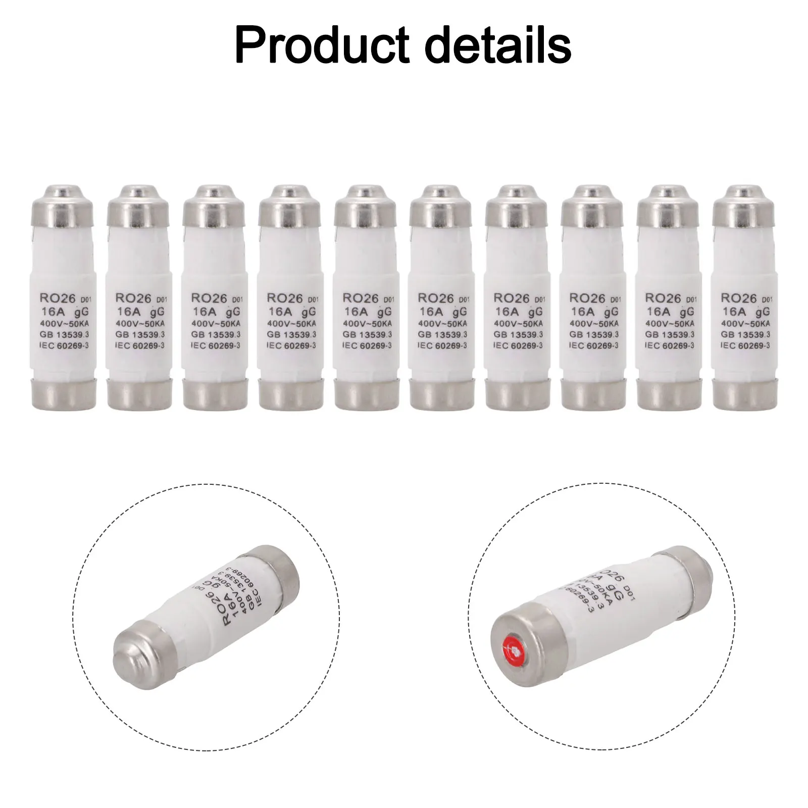 Pack of Ten Reliable Spiral Type Fuses for Electrical Equipment with Specifications of RO26 D01 and Rated Current of 16A