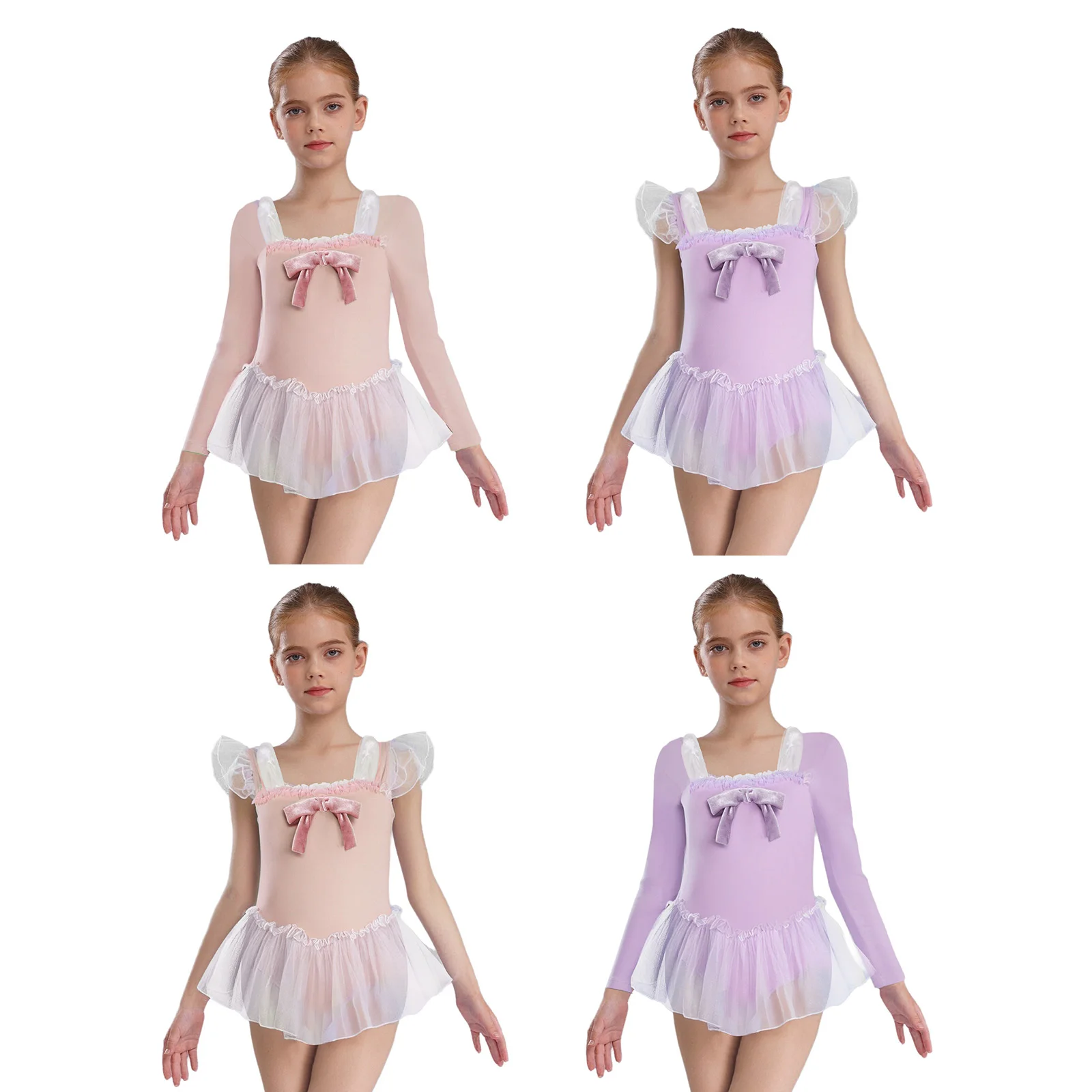 Kids Girls Swan Ballet Dance Performance Dresses Rabbit Ears Decor Stretchy Tutu Ballet Dress for Practice Competition Costumes