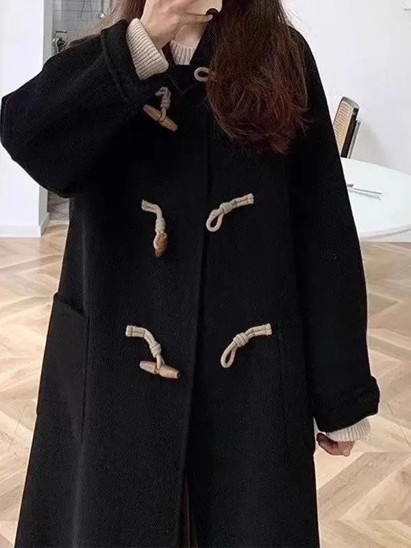 

Оригинальное шерстяное пальто на пуговицах для женщин, осенне-зимнее, премиум-класса, в корейском стиле, утепленное, с длинными рукавами, маленький размер