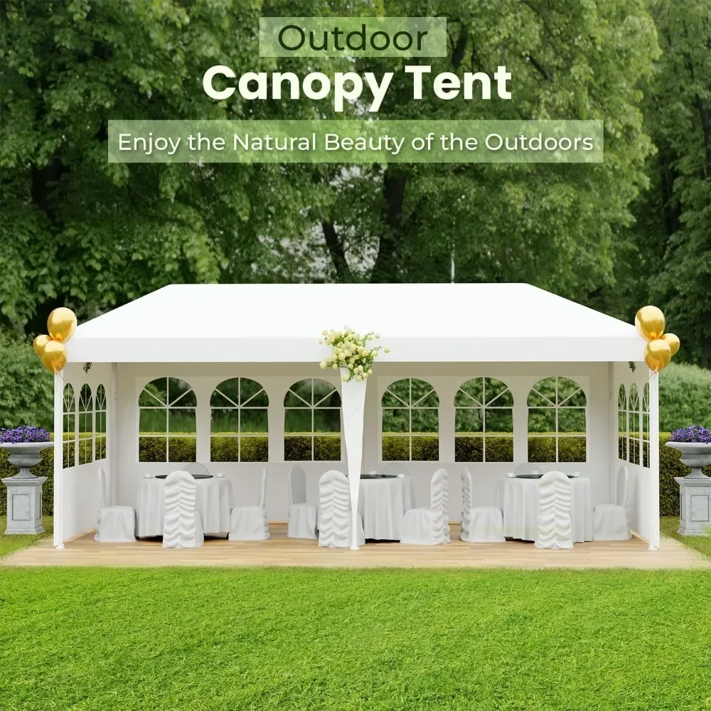 

10x20 Outdoor Gazebo Wedding Party Tent Canopy Tent with 4 Removable Sidewalls, Folding Awning for Garden Shade Supplies, White