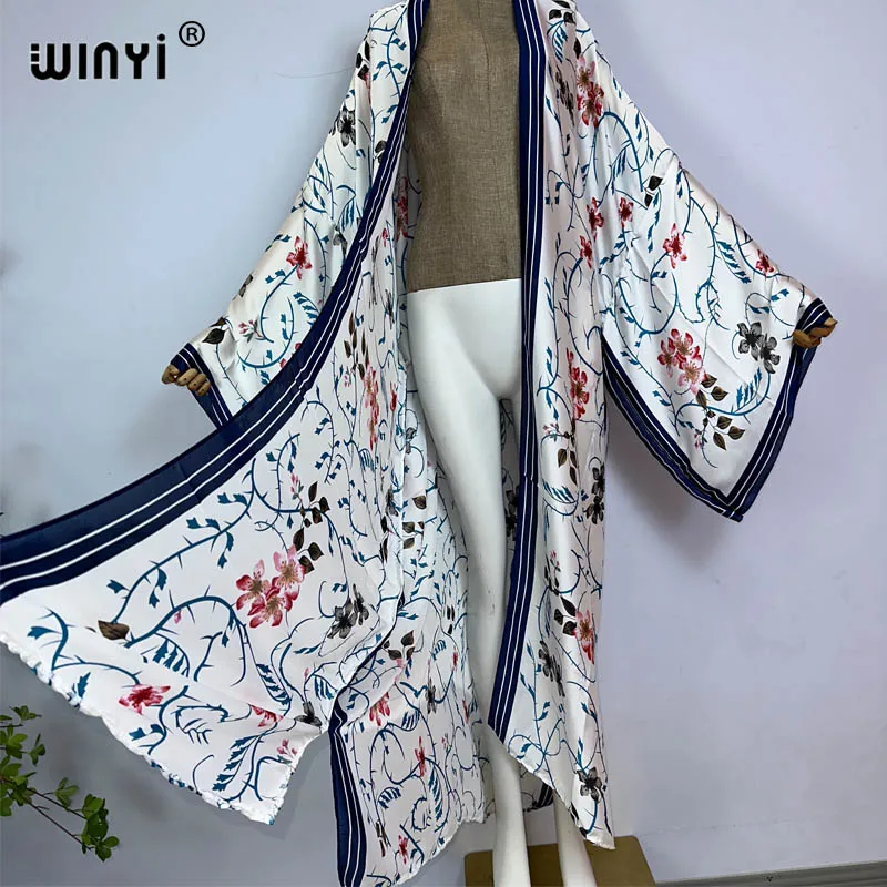 WINYI Kimono boho kobiety artystyczny nadruk sweter z długim rękawem luźna bluzka na co dzień okrycie plażowe vestidos para mujer kaftan