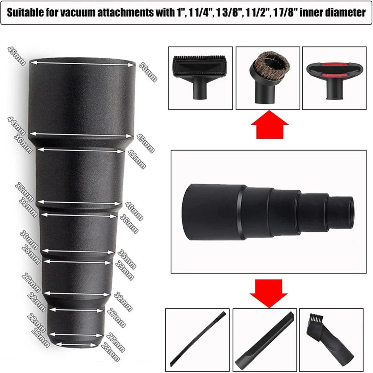 ABKR 12PCS Accessori per aspirapolvere universali Aspirapolvere da 1-1/4 pollici Spazzola di prolunga Bacchetta Ugello Bocchetta per fessure Bagnato Asciutto