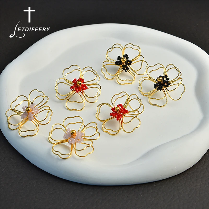 Letdiffery موضة الجوف زهرة أقراط للنساء الفولاذ المقاوم للصدأ البساطة الملونة الأزهار الزركون قرط الاذن المرصع مجوهرات هدايا