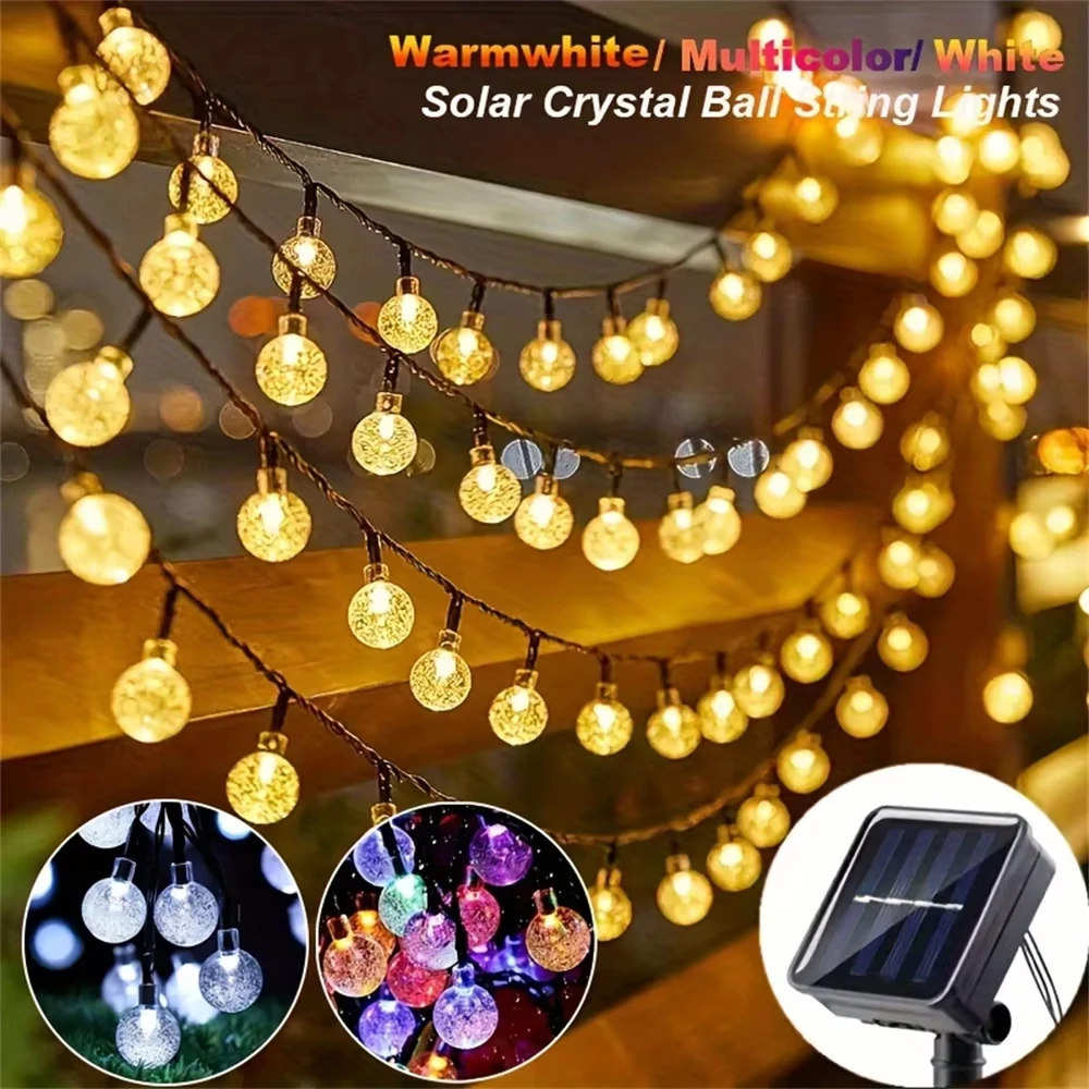 200 LED Crystal Globe Solar String Lights Outdoor Waterproof 8 Lighting Modes For Garden Yard Porch Wedding Party Decor