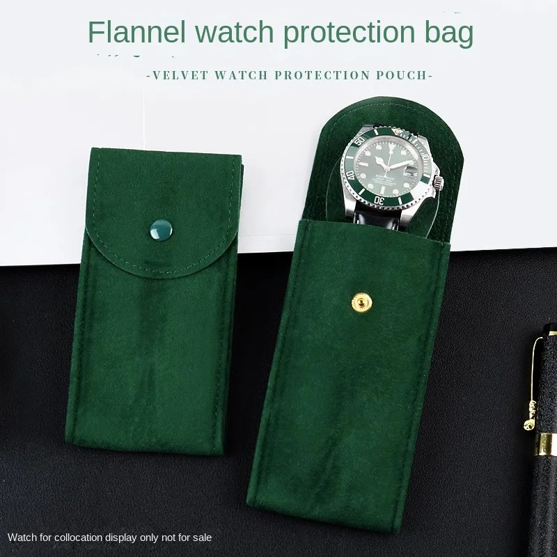 3 colors Portable Watch Bag Gift Shock-proof Press Button Short Velvet Snap Watch Packing Pouch green single storage box