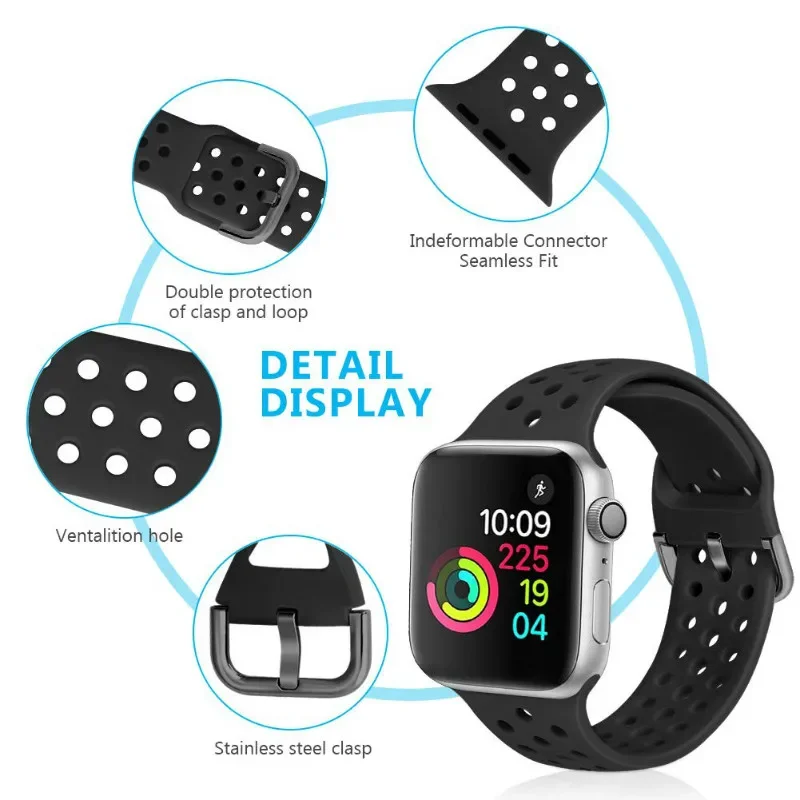 Силиконовый ремешок для Apple Watch Band 46 мм 45 мм 44 мм 41 мм 42 мм 40 мм 49 мм Дышащий ремень IWatch Ultra/2 10 9 8 7 6 5 4 SE/2 Correa