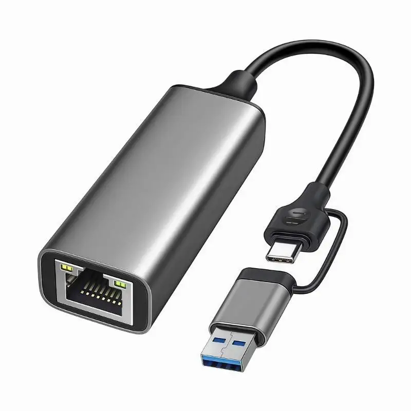 

652F Aluminum Alloy USB C/USB A Two Port RJ45 Networkings Adapter 1/2.5Gbps Gigabit Ethernet Converters Stable Connection