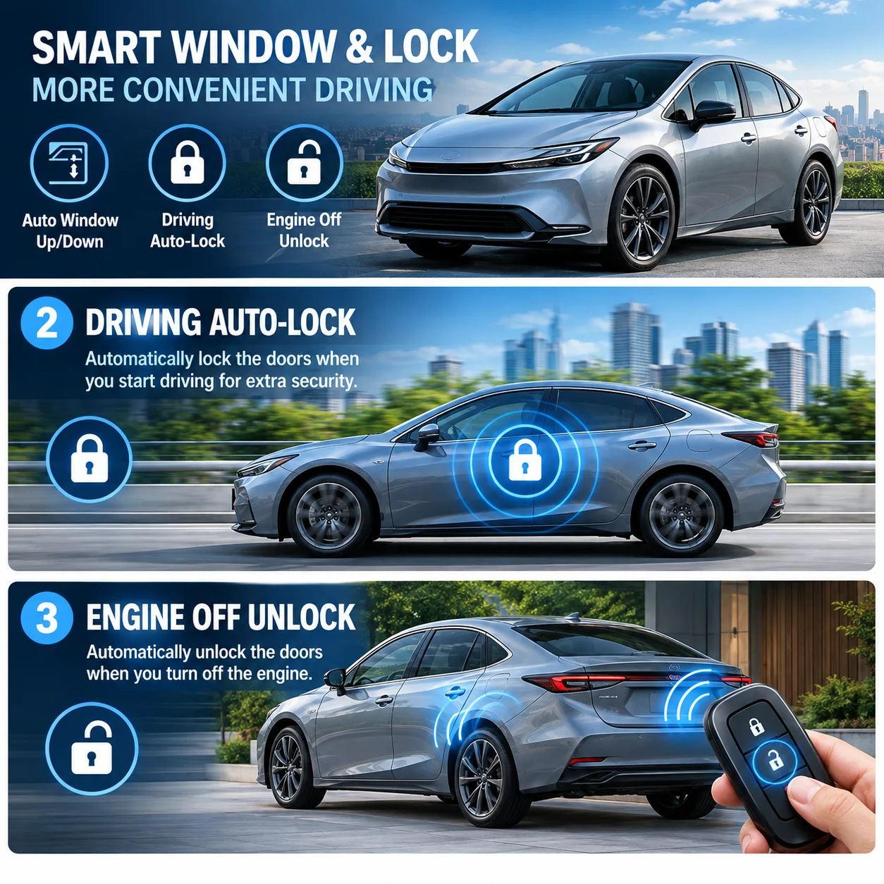 Suitable for Toyota Prius: automatic window up/down and speed-sensing door lock (OBD)