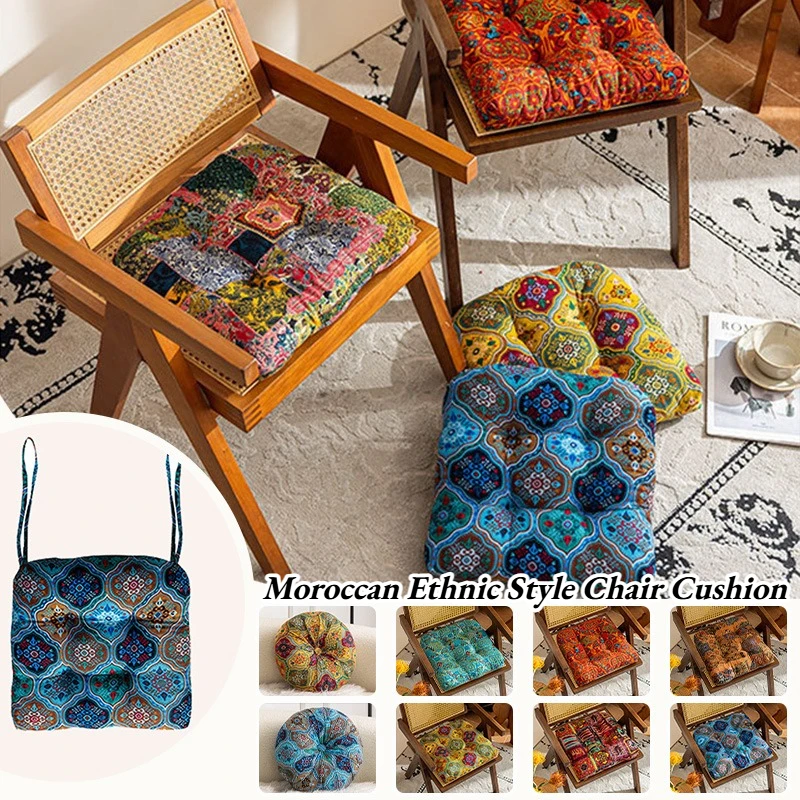 

40/35cm Moroccan Ethnic Style Chair Cushion with Fastening Straps Meditation Tatami Mat Balcony Window Pads Thicken Floor Mat